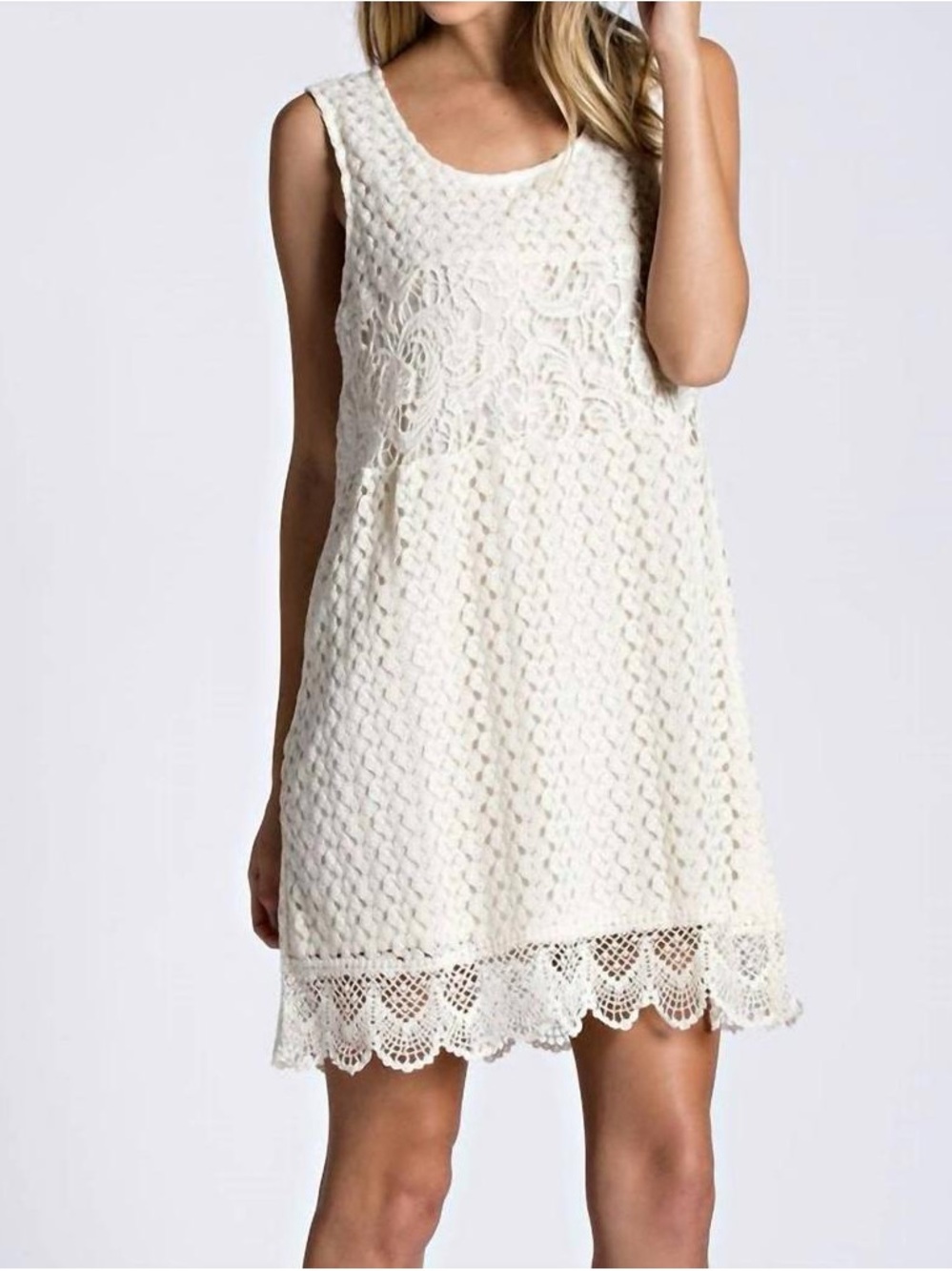 Kori White Crochet Lace Sleeveless Mini Dress Medium